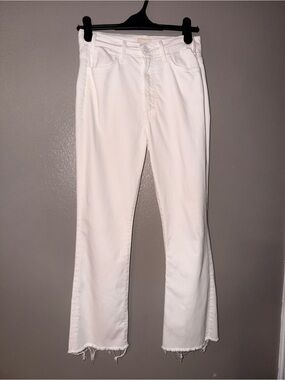 MOTHER White High-Rise Cropped Raw Hem Jeans
